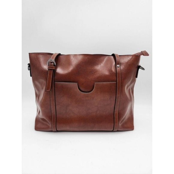S-ZONE Leather Top Handle Satchel Daily Work Tote Shoulder Bag Brown Purse - Picture 1 of 11
